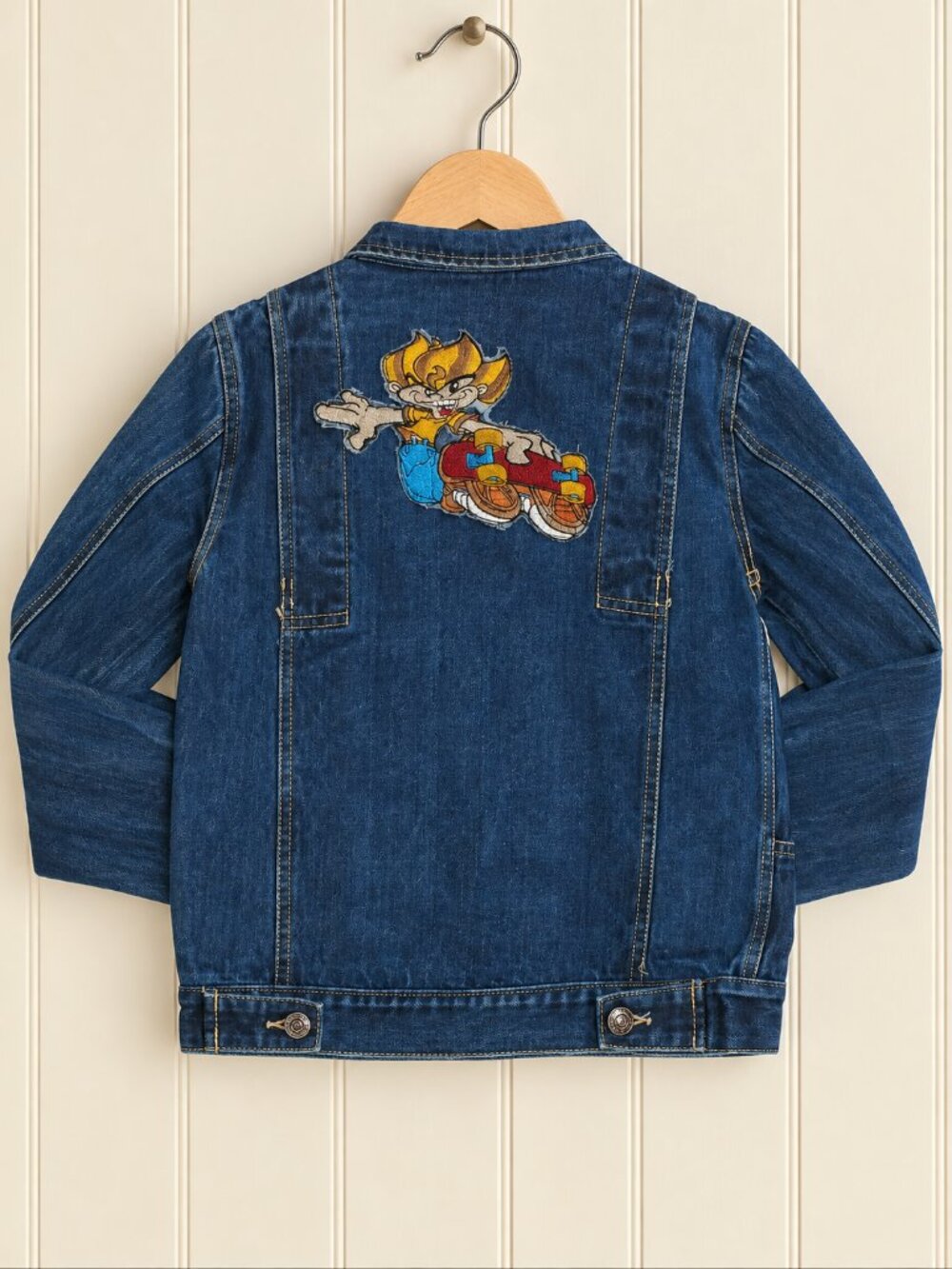 Faded Glory Boys 9 Denim Jacket Skateboard Embroidered Patch Jean Jacket Retro